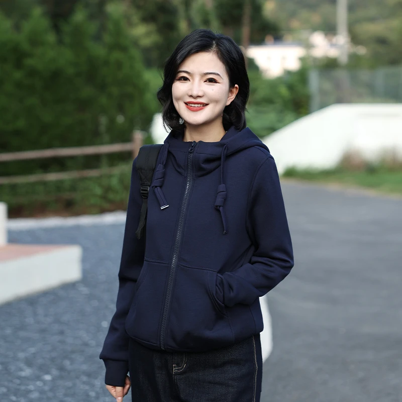 枫竺阿楠anan 自由轨迹 纯色空气层抽绳连帽拉链卫衣外套女秋季