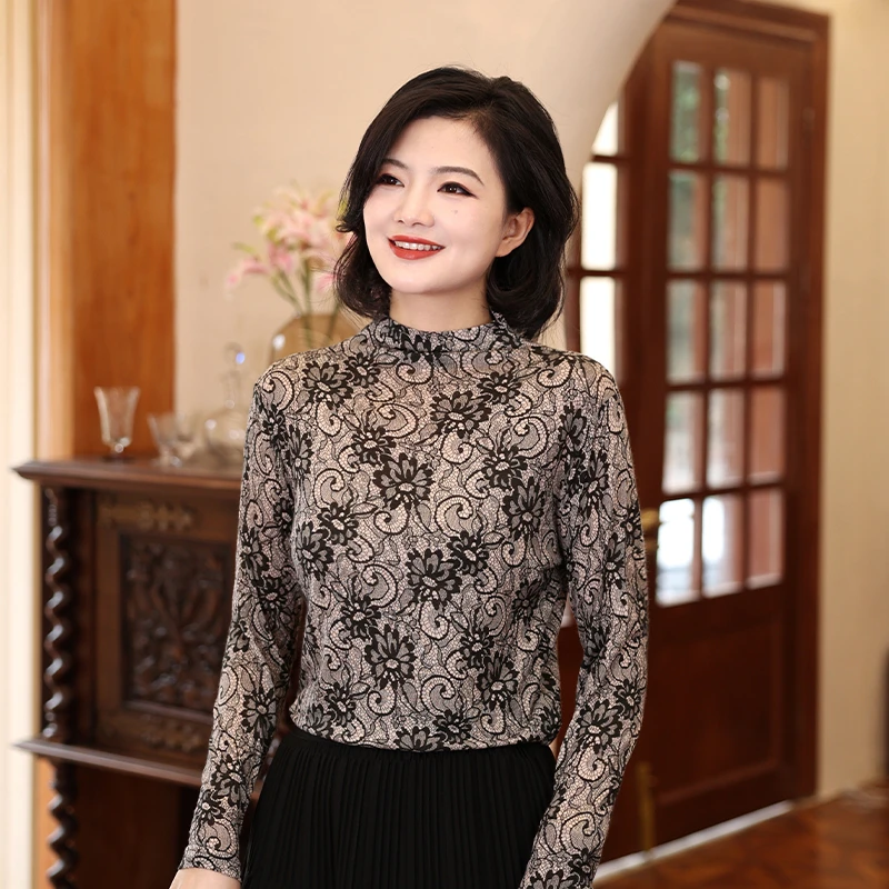 枫竺阿楠anan 花影画报 全羊毛弹力针织半高领花色软糯针织衫女秋