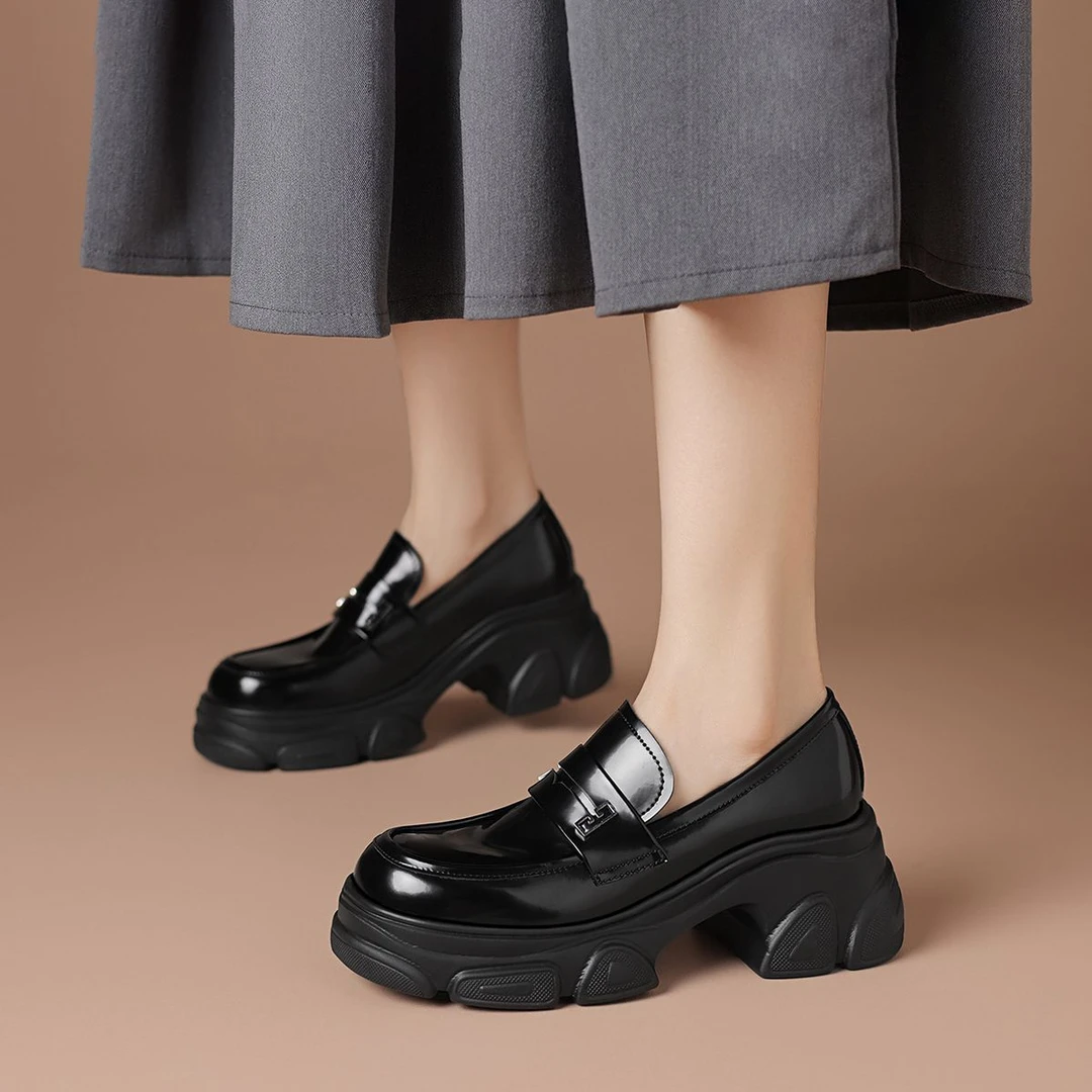 【阿楠anan】深口厚底乐福鞋时尚简约增高鞋女624040