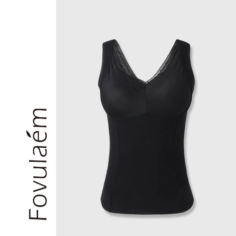 枫竺高端女装阿楠anan 磨绒保暖背心女V领网纱打底塑身一体式内衣