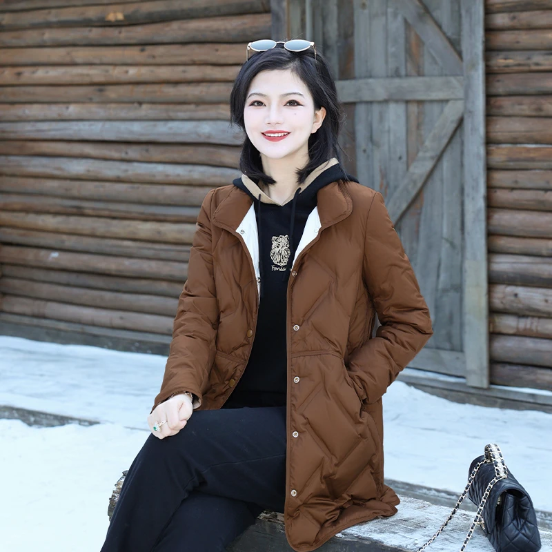 阿楠anan 轻盈篇章 95白鹅绒轻盈保暖中长款立领羽绒服女冬外套