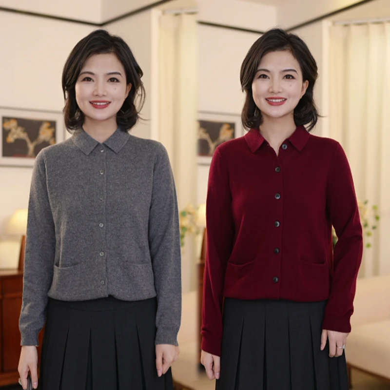 枫竺阿楠anan 时光遐想 全羊毛纯色翻领单排扣针织开衫口袋女春秋