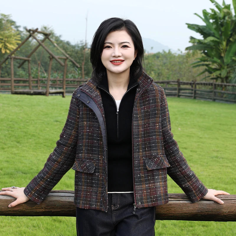 枫竺阿楠anan 流星雨 休闲风撞色可拆卸帽口袋长袖女士短外套春秋