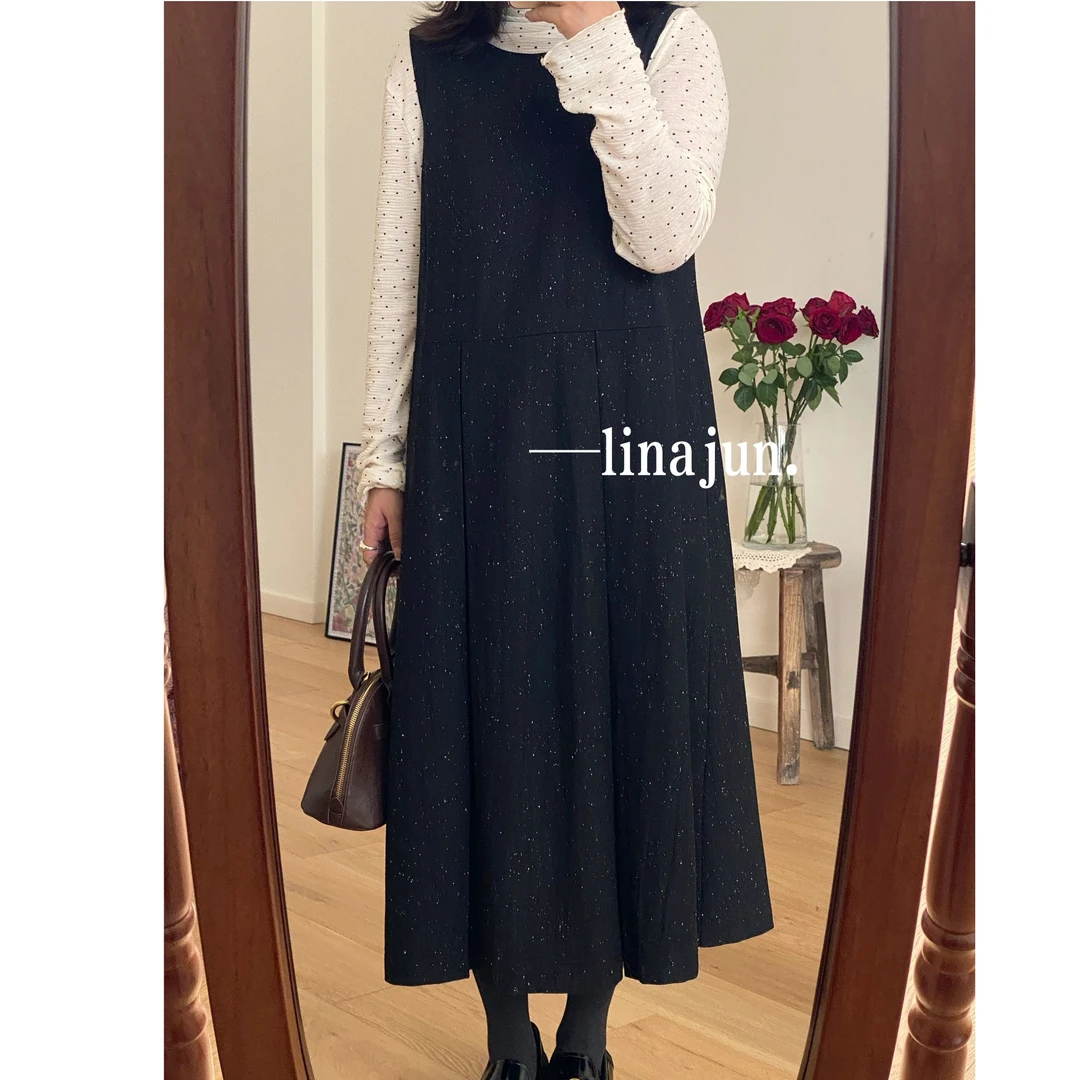 10.12《满天星》秋冬新款温柔复古淑女风波点背心裙弹力打底套装