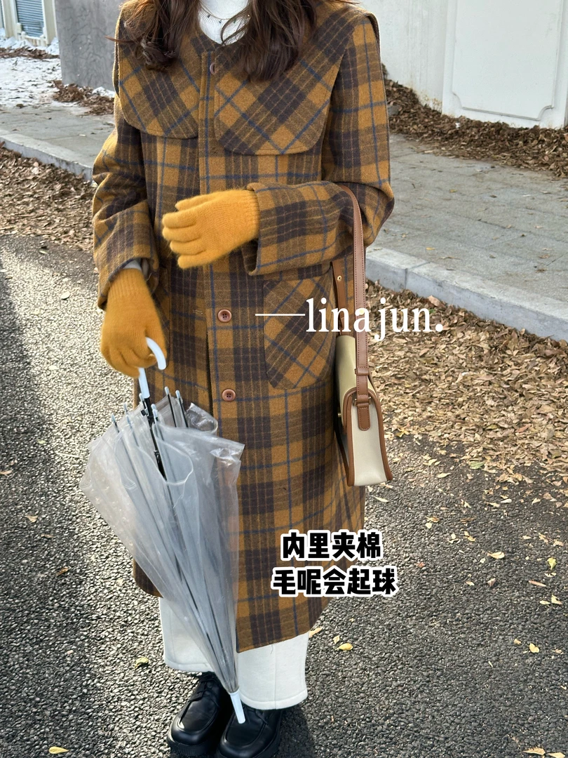 11.11《蜂蜜罐》自制法式温柔复古格纹披肩领大衣