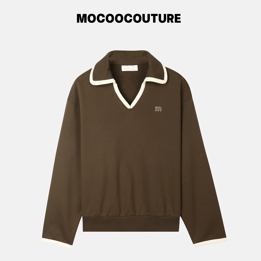 咖色加绒 翻领套头卫衣 25713