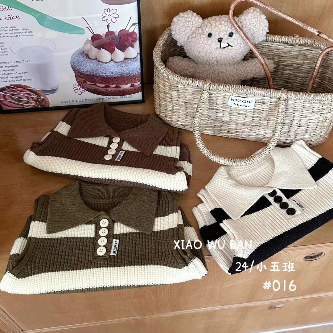 【清仓默认微瑕】016 小五班毛衣女童马甲条纹百搭男童秋冬
