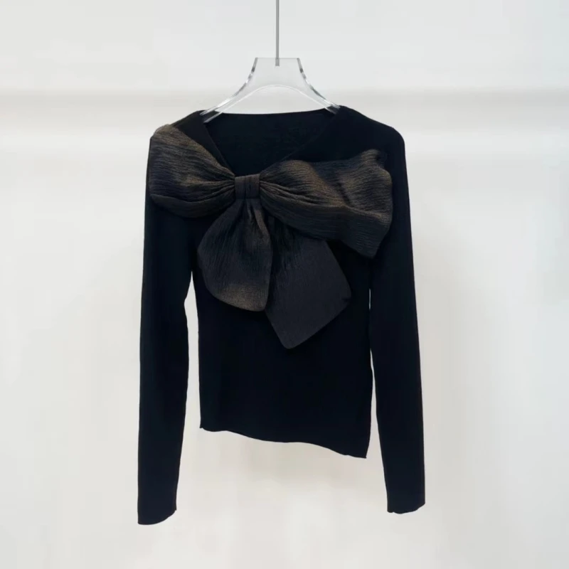 艾家商场同款8090艾家2023蝴蝶结针织衫