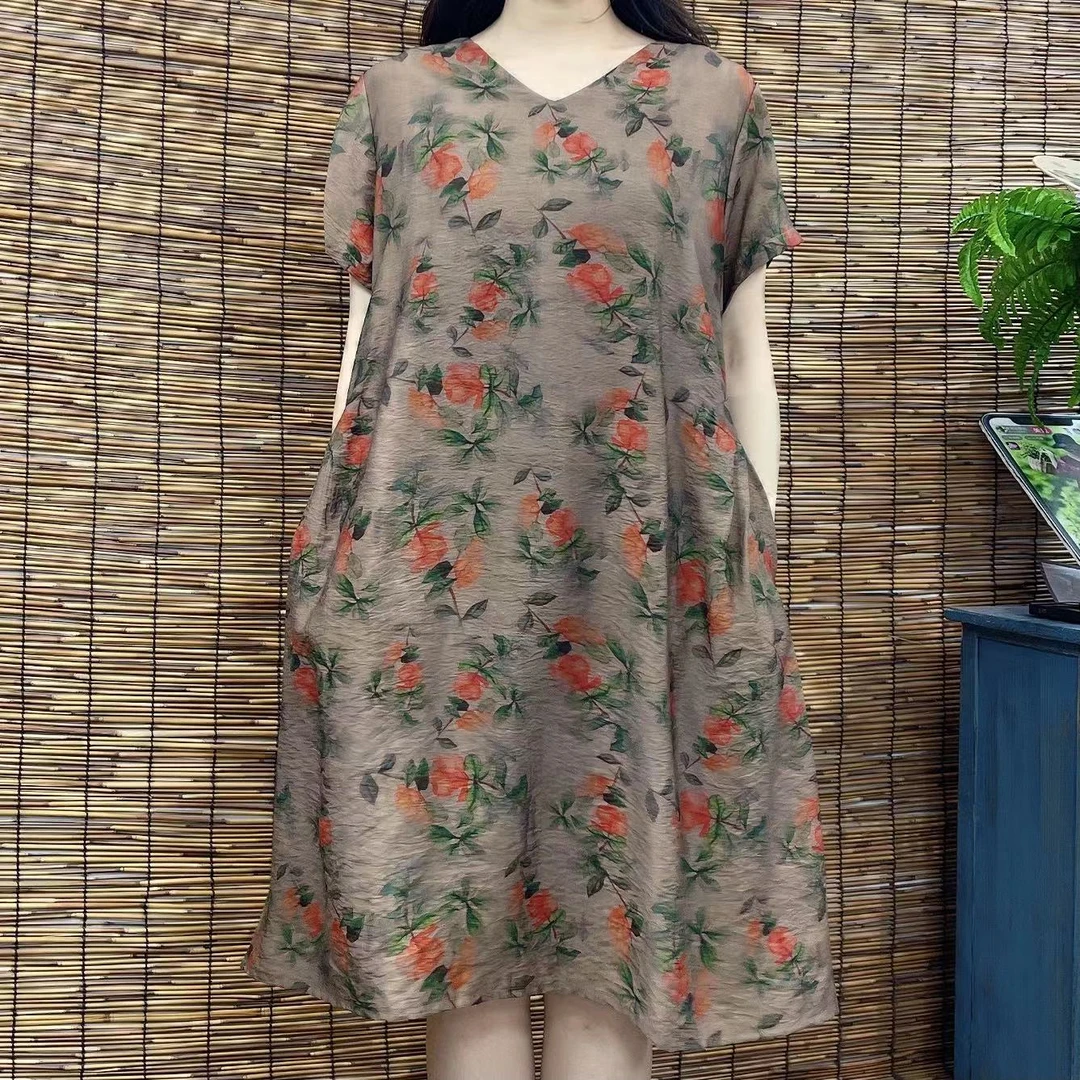 9229夏季新款时尚显瘦洋气减龄短袖连衣裙