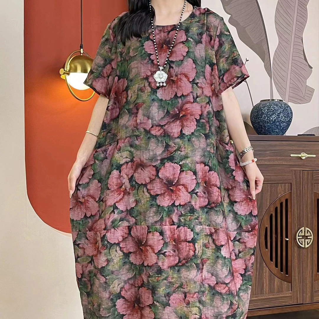 6668春季新款清凉一夏气质时尚印花中年妈妈连衣裙