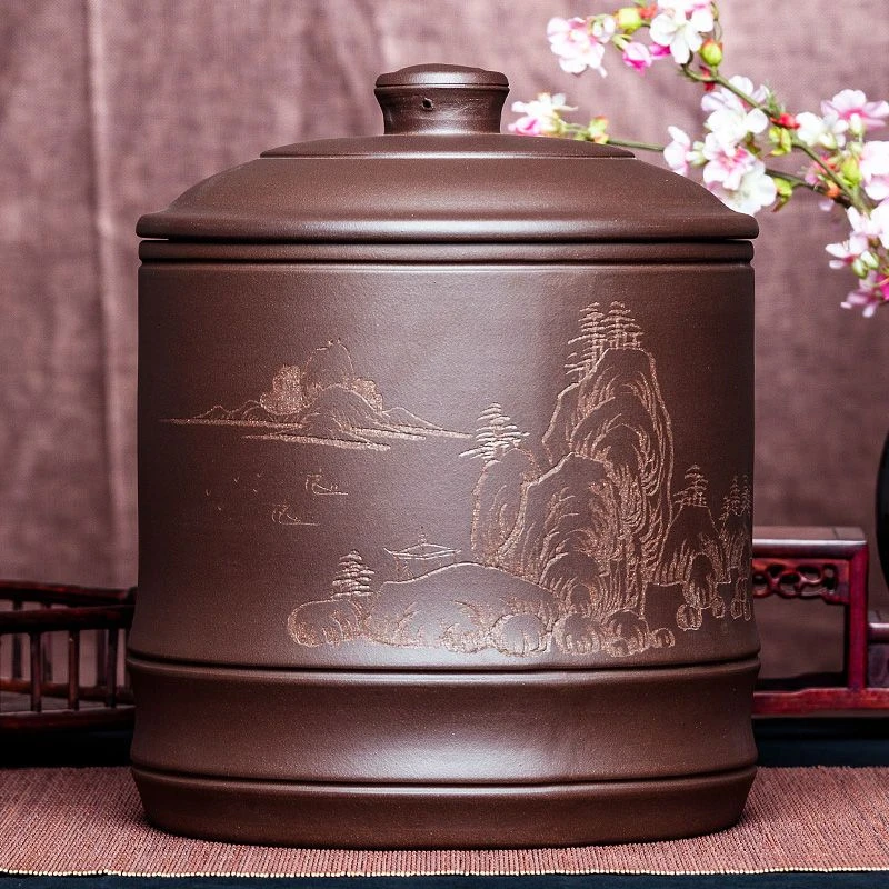 宜兴紫砂茶叶罐大码号手工醒茶器米桶缸七子饼普洱存储陶瓷特价