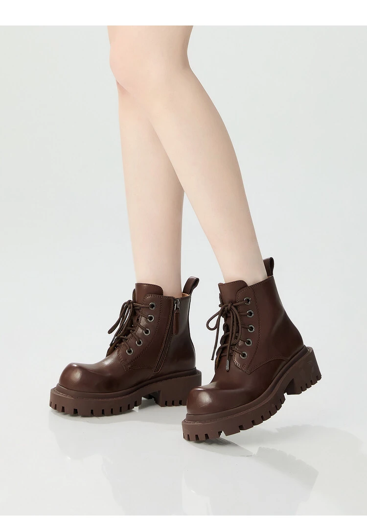 大头靴子百搭冬季女鞋厚底明星同款100%全头层牛皮鞋女