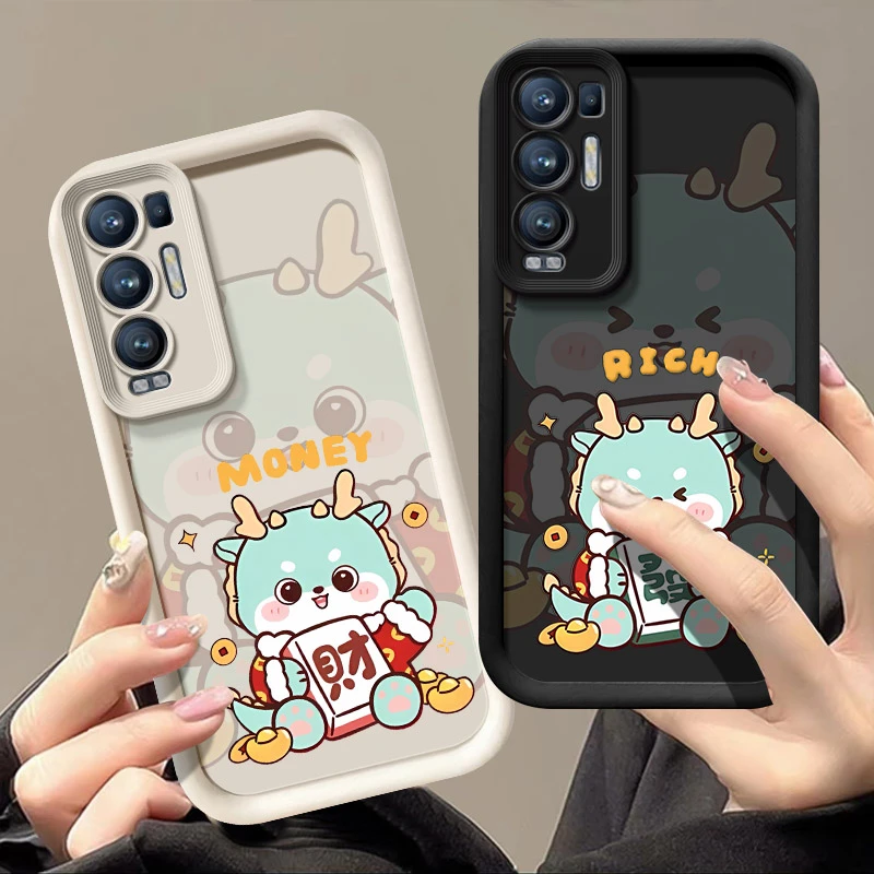 发财小龙适用opporeno5pro+手机壳PDRMOO卡通防摔软壳可爱硅胶潮