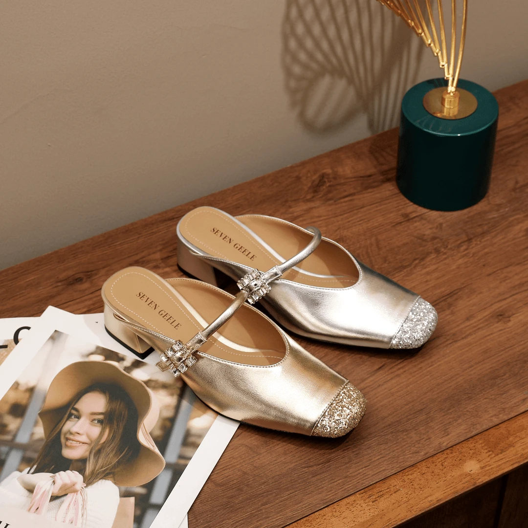 KFY3cm2024夏新款真皮包头时尚潮流清凉方头轻奢透气包头拖鞋D510