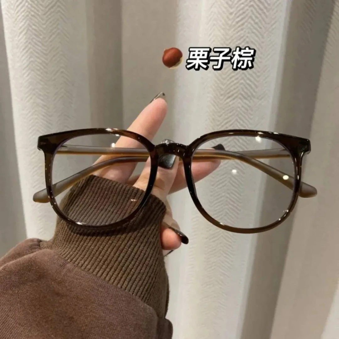 高级显白栗子棕显白豹纹可爱学院可配近视女防蓝光超轻圆框眼镜