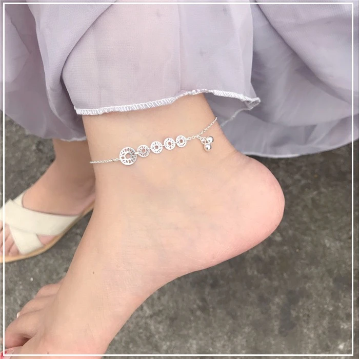 足银脚链 足银脚链甜美夏季纯银铃铛脚链有声音
