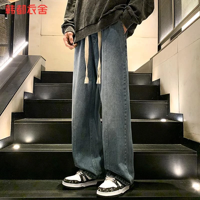 韩都衣舍牛仔裤男款美式高街男生裤子潮牌痞帅男士复古休闲直筒裤