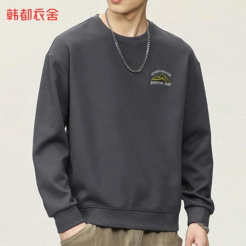 韩都衣舍秋季潮牌字母印花T恤男生长袖无帽卫衣男士圆领上衣男装