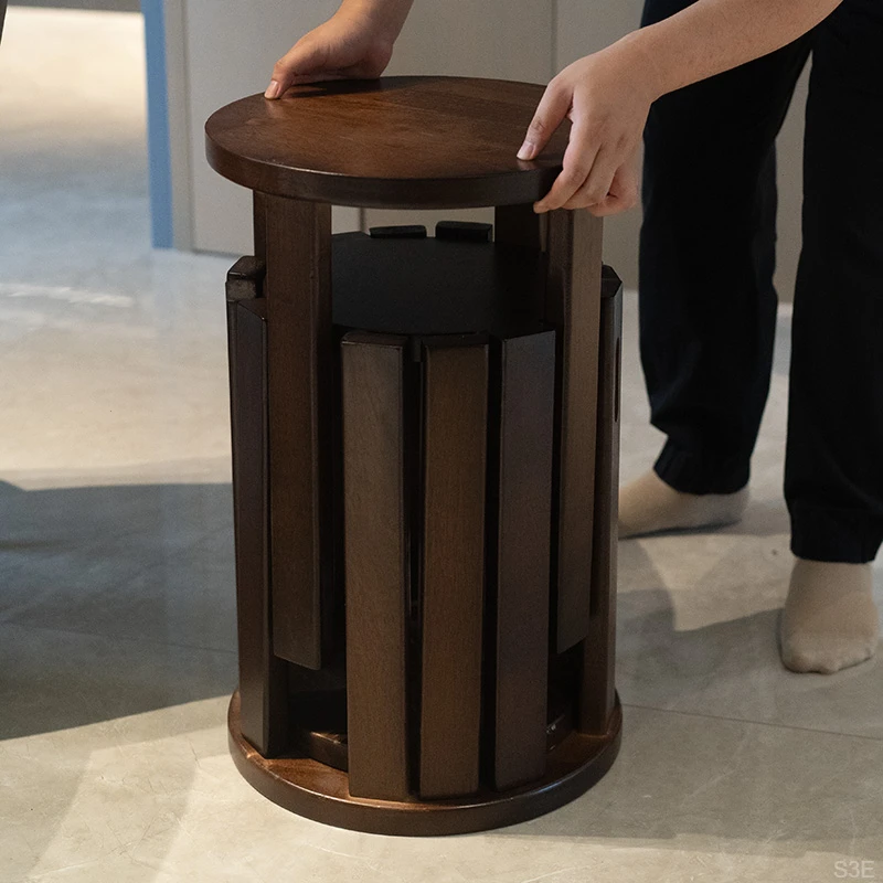 实木多功能组合凳子可叠放凳子桌椅可收纳凳子椅子叠叠乐圆凳餐凳