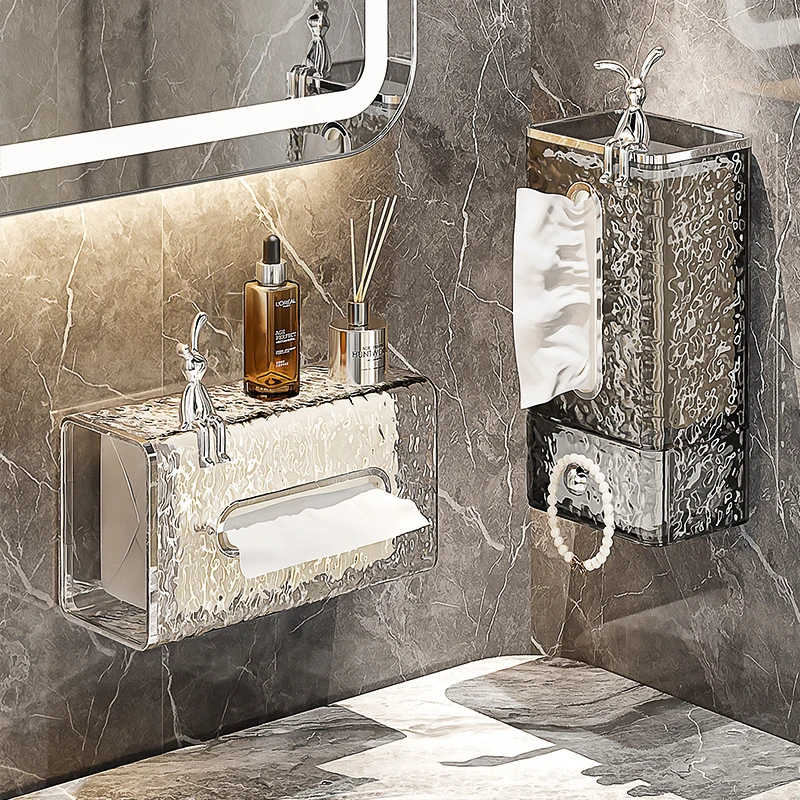 冰川纹洗脸巾收纳盒壁挂式纸巾盒家用轻奢风卫生间厨房倒挂抽纸盒