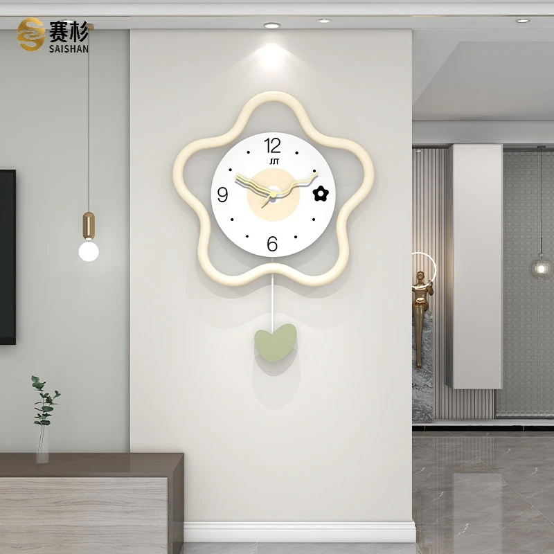 奶油风时钟高级感挂墙时尚个性创意挂钟壁挂式背景装饰画客厅钟表