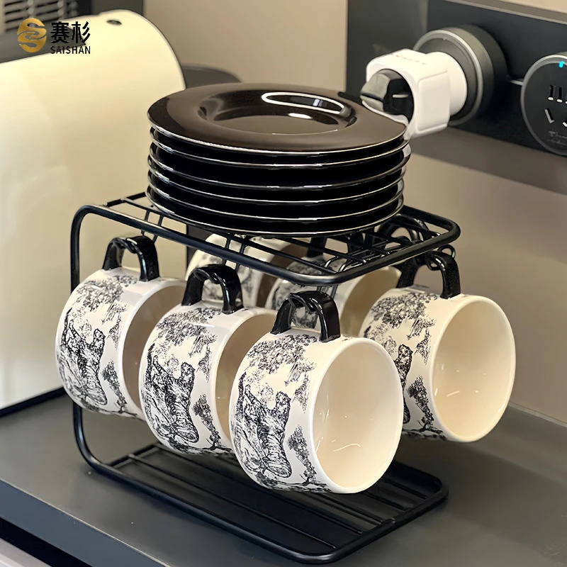 新款国潮水墨山林陶瓷高颜值创意咖啡杯碟套装下午茶茶具乔迁礼