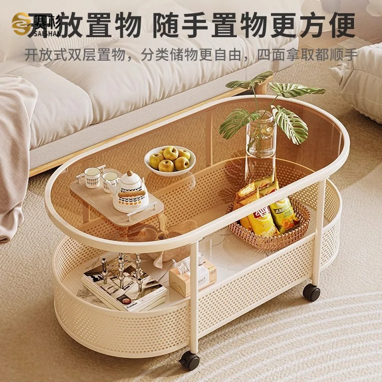 边几移动茶几玻璃小户型沙发边柜简约现代小茶几侧边柜收纳小推车
