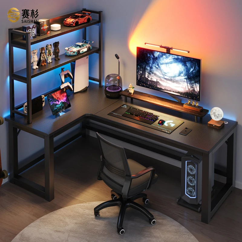 转角电竞桌电脑桌台式家用双人书桌书架一体桌卧室拐角桌子办公桌
