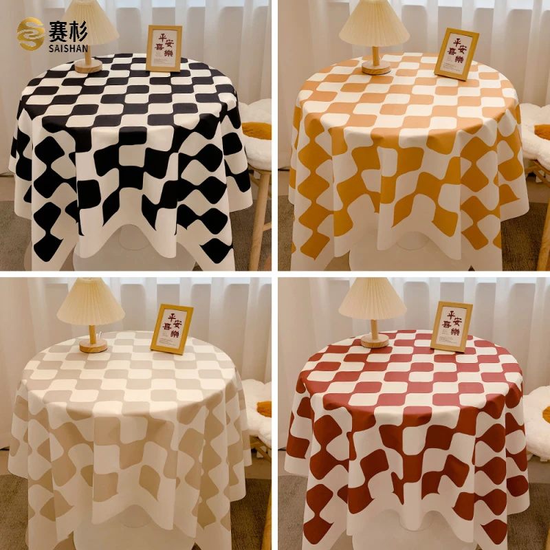 棋盘格桌布ins风网红格子桌布学生宿舍书桌布圆桌餐桌布茶几桌垫