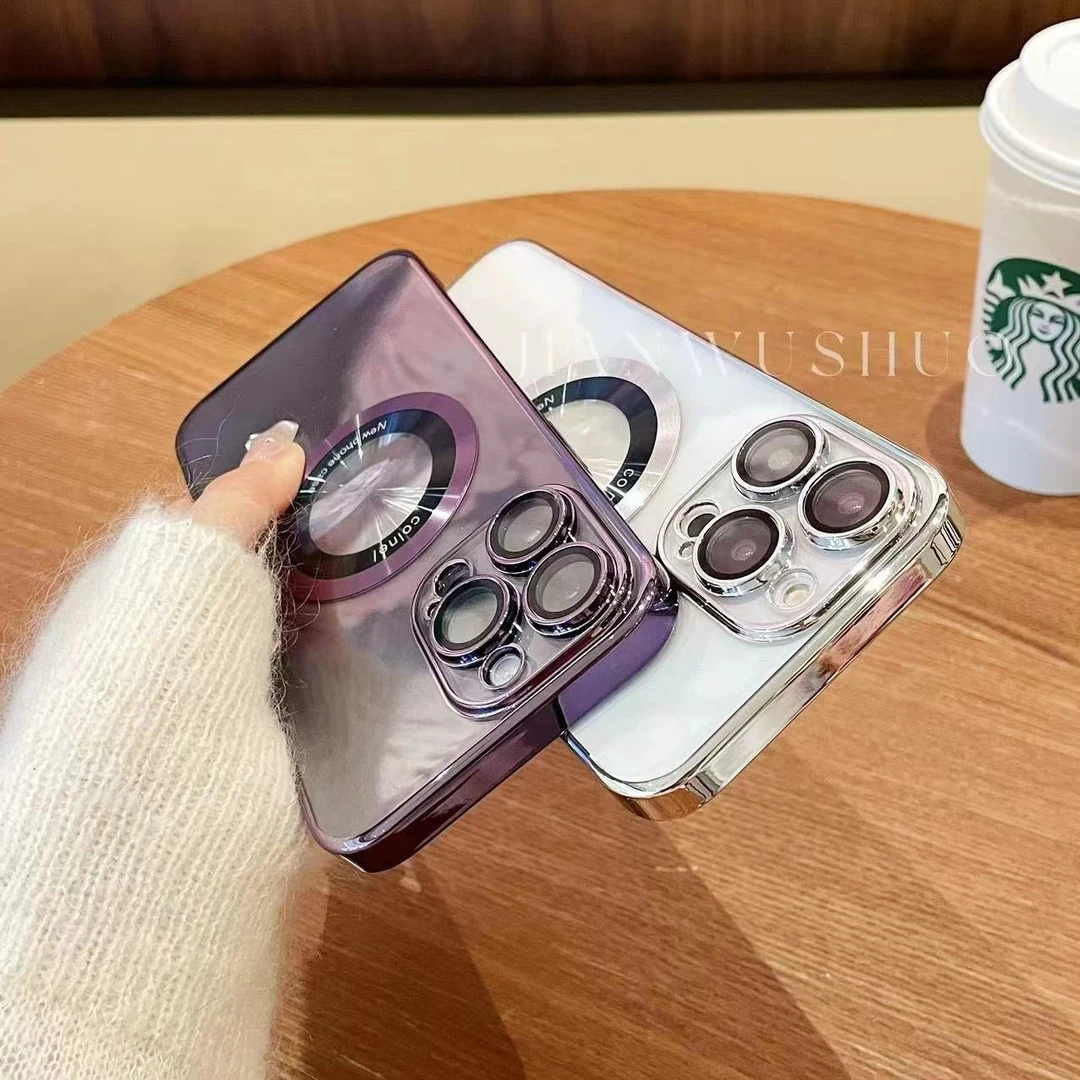 简物说【适用苹果】透明防摔磁吸带镜头膜手机壳iPhone14promax