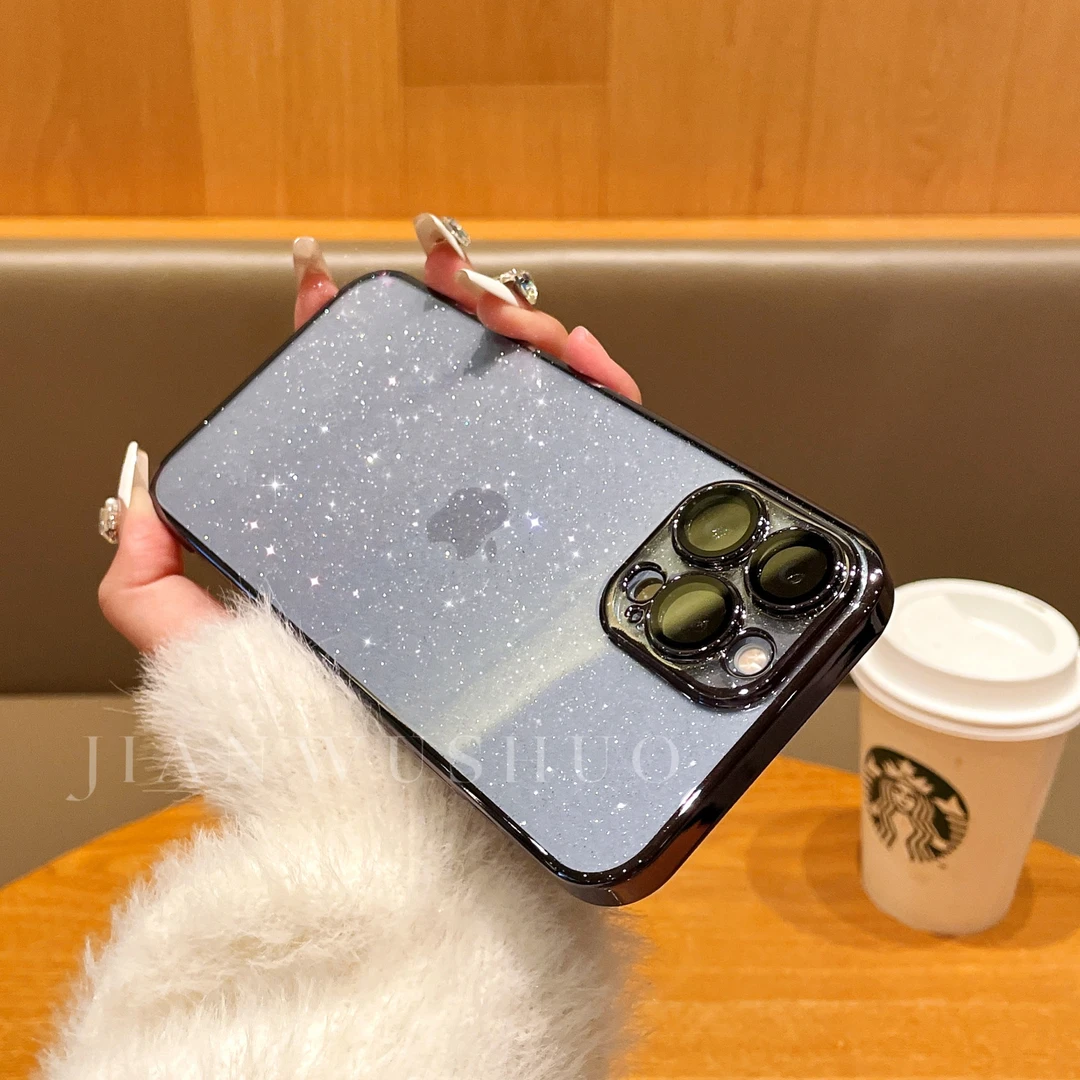 简物说【适用苹果】透明星空闪粉镜头膜防摔手机壳iPhone14/13/12