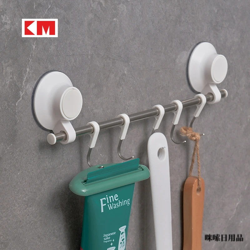日式家居创意厨房浴室移动衣架毛巾架强力无痕吸盘免钉挂钩挂架