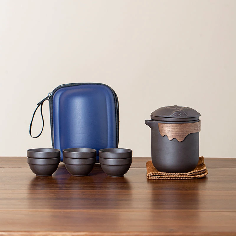 高档紫砂旅行茶具便携式户外旅游出差快客杯功夫防烫泡茶杯小套装