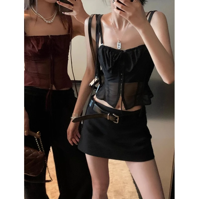 鱼骨蕾丝吊带背心女夏季2025年新款内搭修身显瘦辣妹短款抹胸上衣