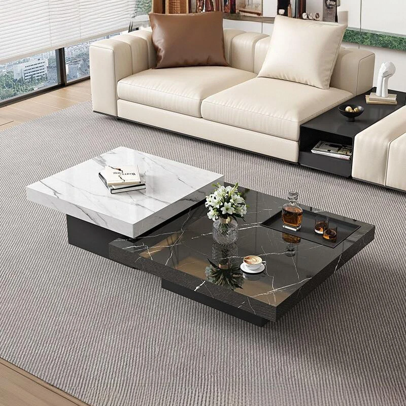 现代简约轻奢岩板茶几意式轻奢方形客厅家用茶几组合别墅新款茶几