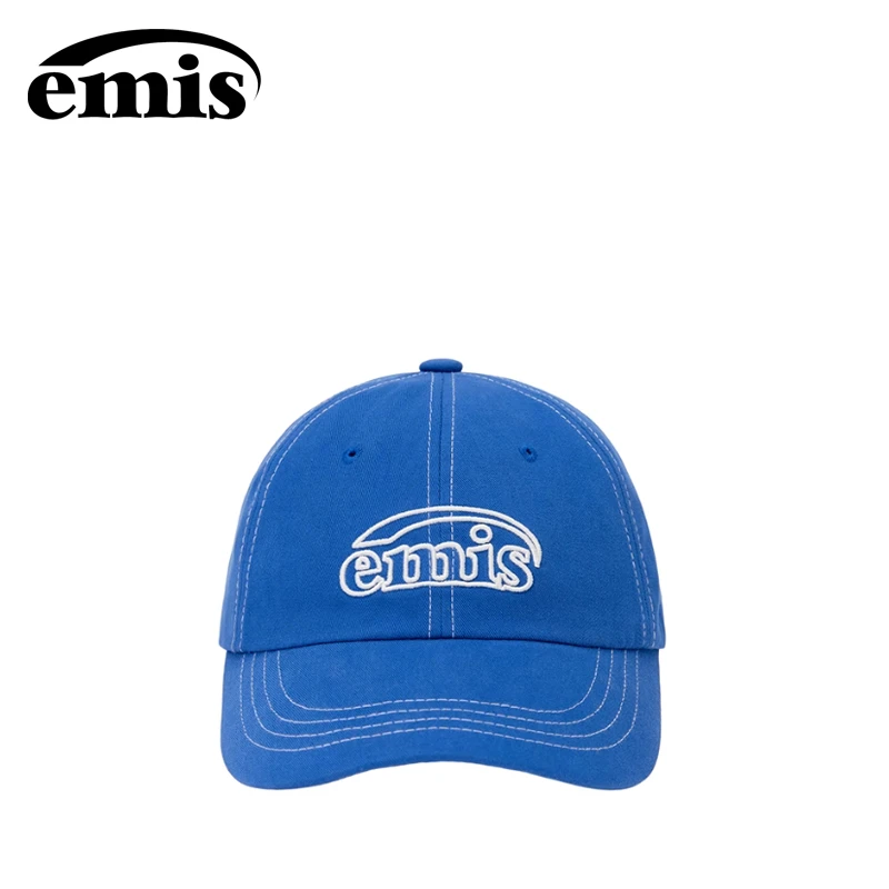 emis帽子镂空白标棒球帽男女同款蓝色鸭舌帽时尚百搭软顶大头围