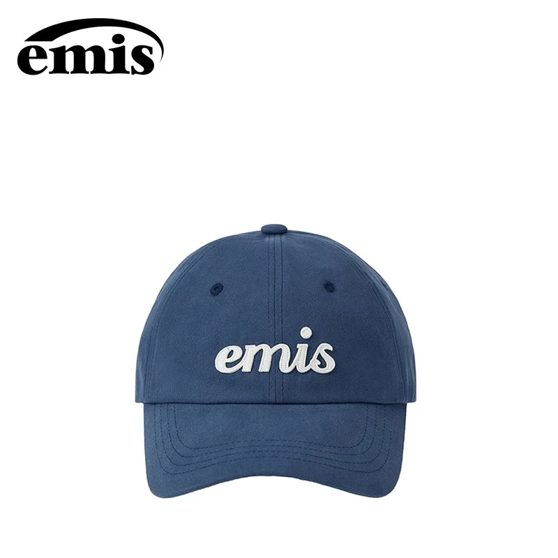 emis帽子贴布手写体棒球帽蓝绿色鸭舌帽男女同款复古软顶高级感
