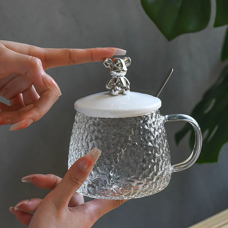 可爱小熊杯子ins高颜值玻璃带盖马克杯办公室奶茶咖啡杯