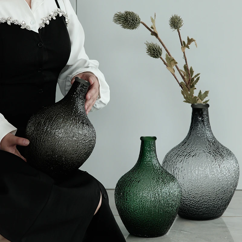 树皮纹大肚日式吊钟马醉木花瓶摆件网红玻璃客厅插花简约水培落地