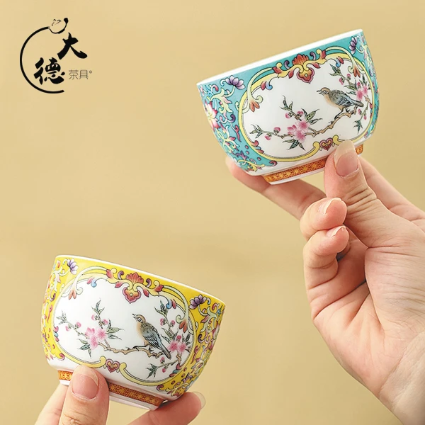 喜上眉梢开窗主人杯中式手工珐琅彩缠枝陶瓷高端品茗杯功夫X731