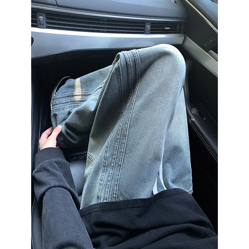 2024新款裤子美式复古黑色潮牌爆款宽松阔腿直筒百搭牛仔裤男款