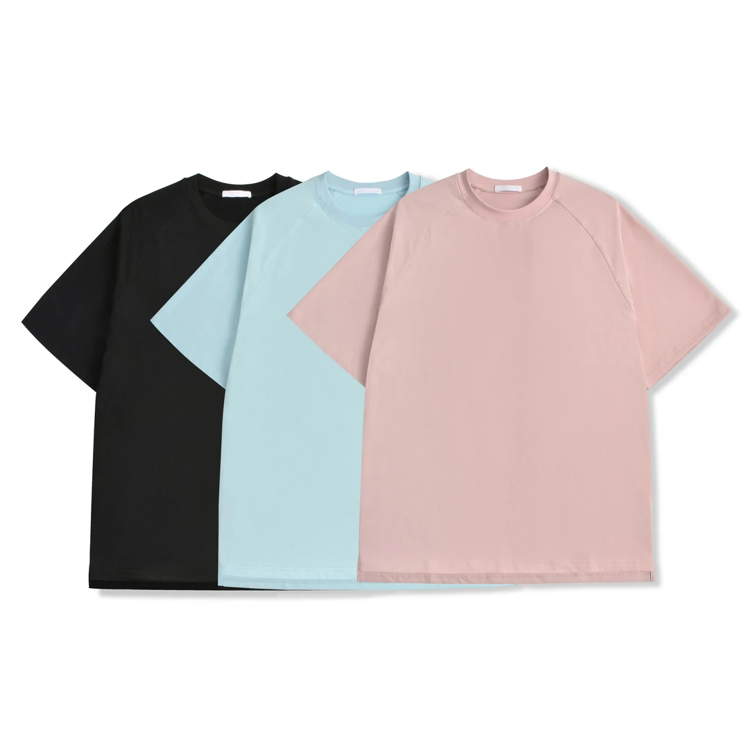 TIAS简约插肩纯色弹力圆领宽松开叉短袖T恤T1201003