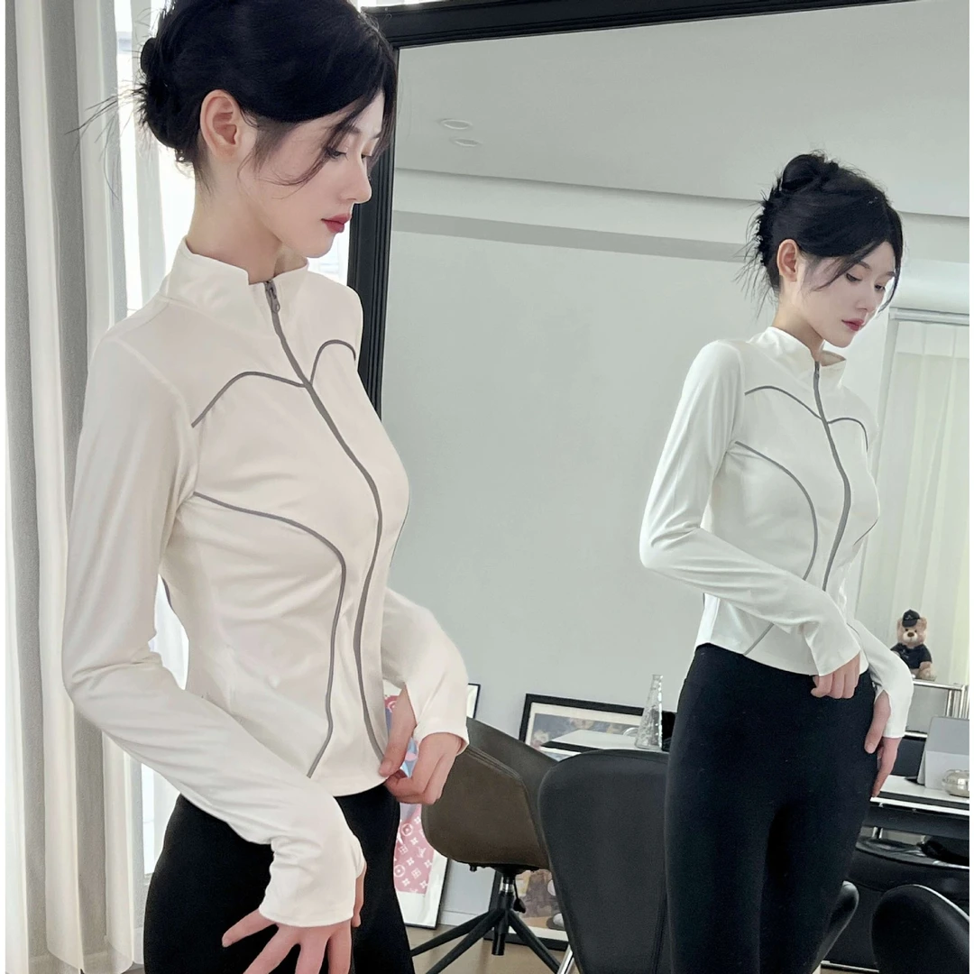 2023秋冬新款加绒跑步骑行健身外套速干反光晨跑运动瑜伽服长袖女