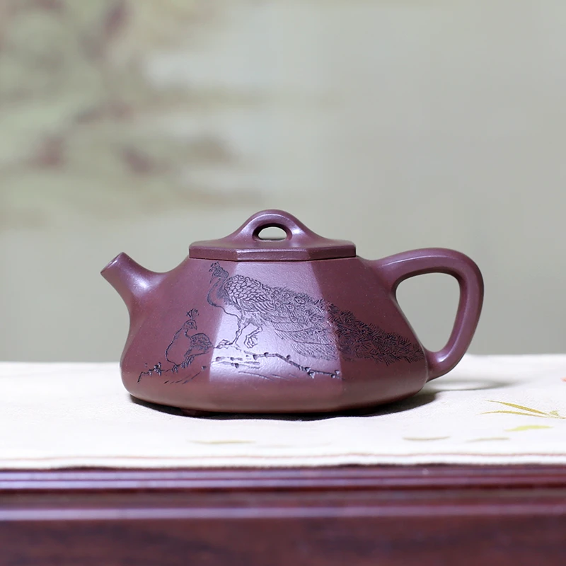宜兴原矿手工紫砂壶实力派工艺师朱树刚八方石瓢壶底槽青200毫升