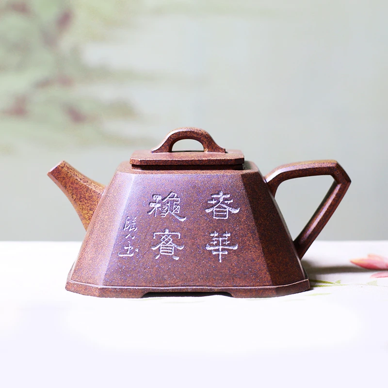 宜兴名家手工紫砂壶研高黄大师翡翠金砂系列八面亨通450毫升