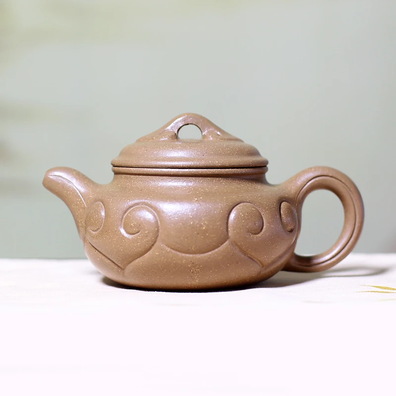 宜兴名家手工紫砂壶原矿手工制作仿古如意壶筋纹器大红泥朱泥