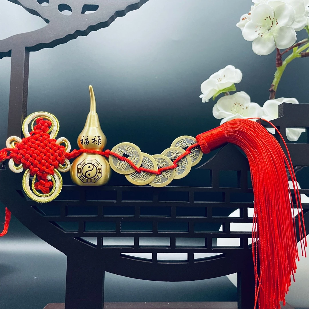 刻字款大号黄铜葫芦五帝钱门对门中国吉祥结挂饰挂件精致温暖家居