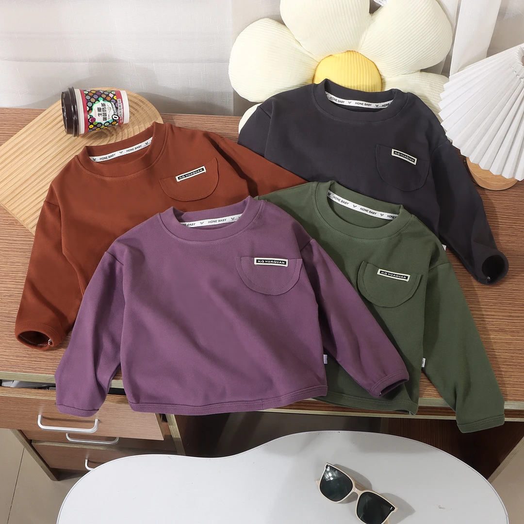 新款儿童单上衣男童圆领宽松秋衣女童打底宝宝秋冬季韩版休闲长袖