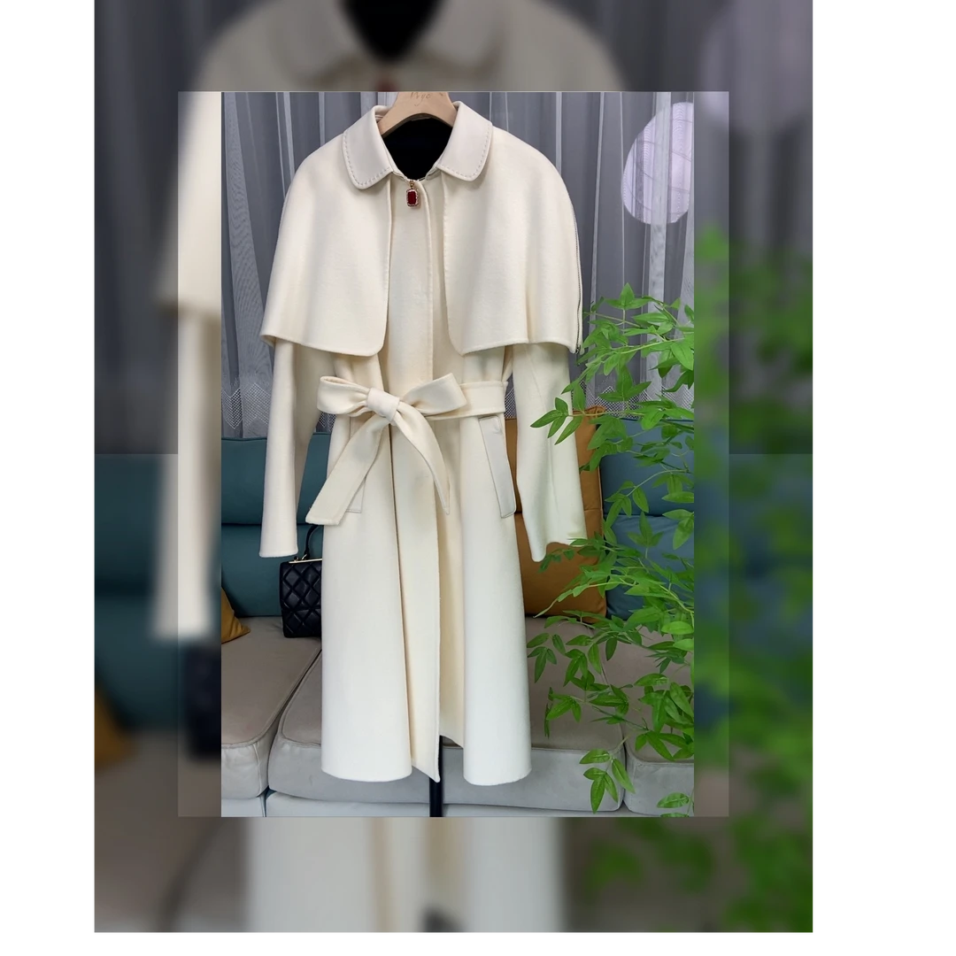 爱玛士羊绒大衣外套气质轻奢时尚中长款双面呢翻领2024正品