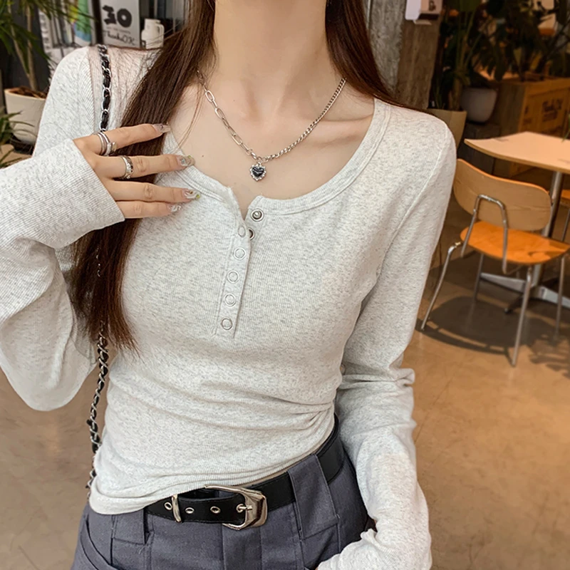 早秋打底衫女内搭新款外穿百搭修身显瘦穿搭白色长袖t恤螺纹上衣
